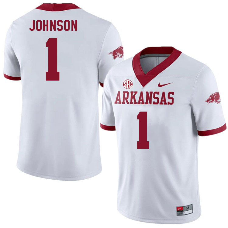 Men #1 Lorando Johnson Arkansas Razorback College Football Jerseys Stitched Sale-Alternate White - Click Image to Close